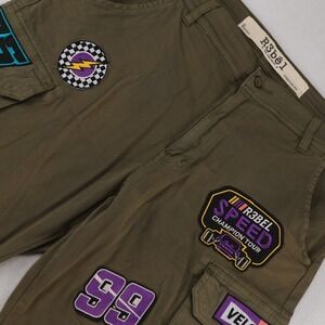 R3bel Mens Olive Green Racing Patch Cargo Shorts Size‎ 36 Stretch Fit